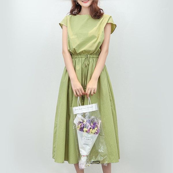 

loose large size sleeveless cotton and linen dress 2020 summer lace up waist art big swing dress long dresses girl1, Black;gray