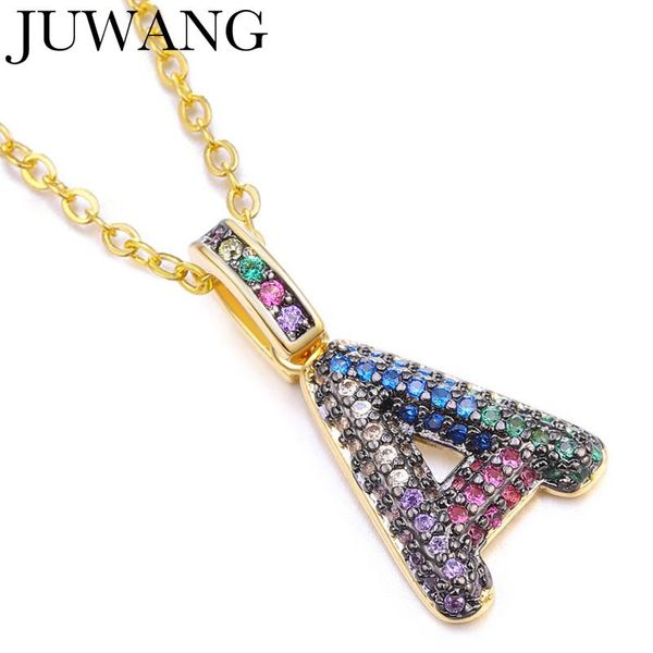 

gold micro pave rainbow cz cubic zirconia a-z initials letter pendant necklaces for women female girl jewelry friend gift, Silver