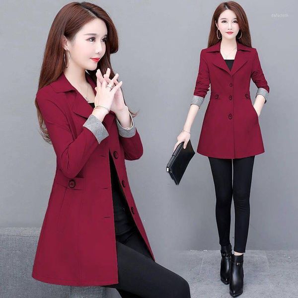 

2020 fashion women thin trench coat turn-down collar single breasted trench coat slim plus size1, Tan;black