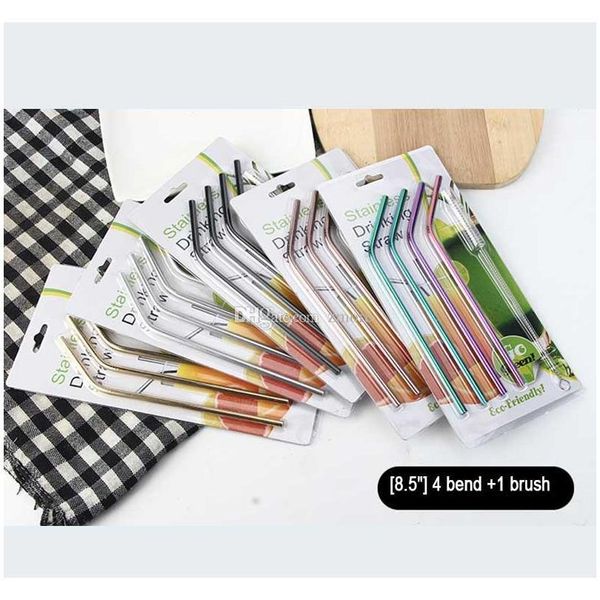 

stainless steel golden rose gold black rainbow drinking straws 8.5 " 10.5 " set reusable eco metal drinking straw bar jllmkm jjxh
