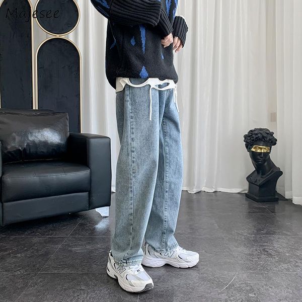 

men's jeans men solid wide leg trousers harajuku loose teenagers simple baggy denim leisure trendy cool korean style chic high quality, Blue