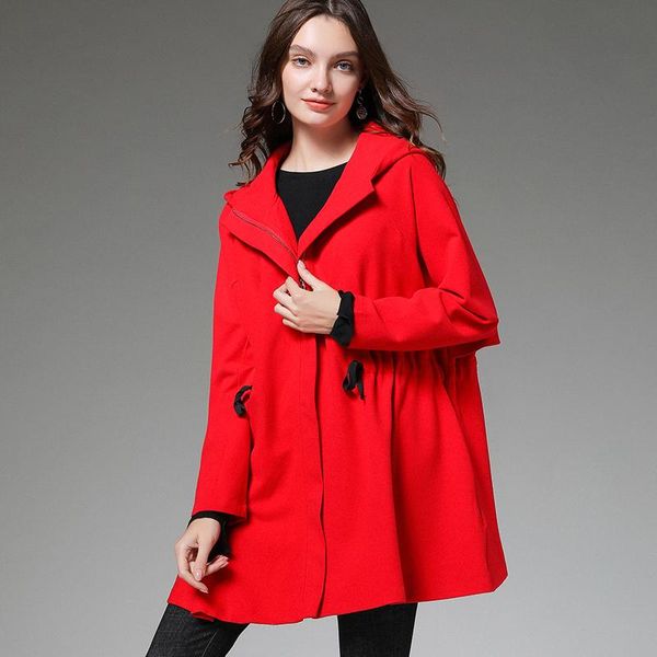 

trench outwears coats hooded winter autumn women red black zipper elastic waist fashion coat trench outwear female, Tan;black