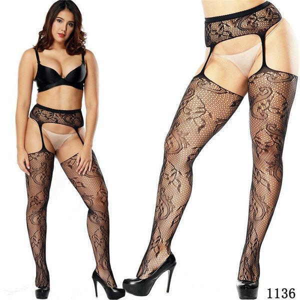 

womens plus size sheer pantyhose socks tights lace fishnet garter stockings thigh high fishnet nylon long socks, Black;white