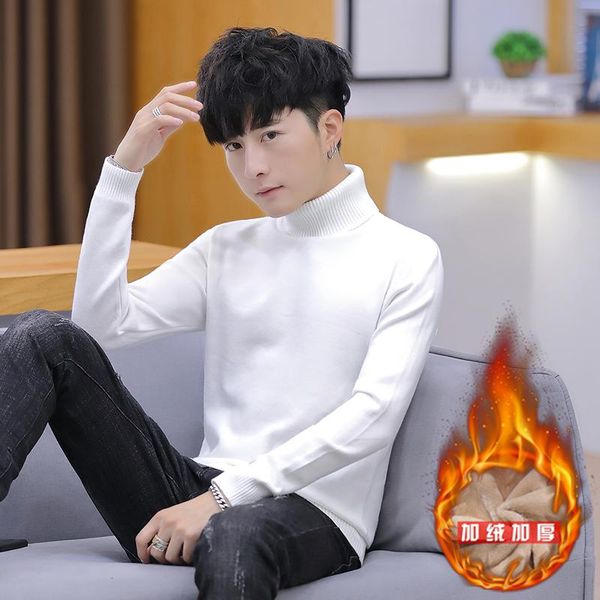 

2021 new sweater men's autumn trend high collar sweater men's autumn and winter personalized mens, White;black
