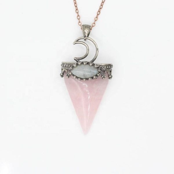 

antique silver plated geometric shape rose pink quartz pendant link chain necklace lapis lazuli jewelry1