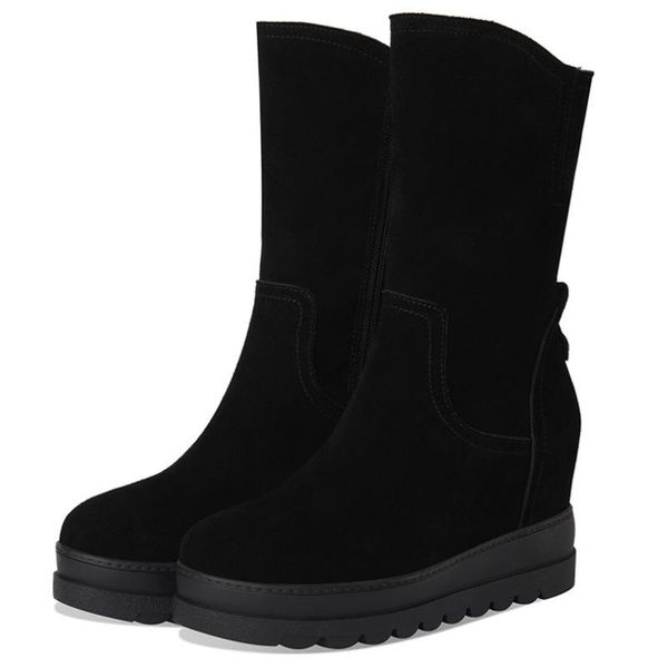 

2020 fashion sneakers women genuine leather high heel ankle boots female round toe platform thigh high pumps shoes casual shoes, Black