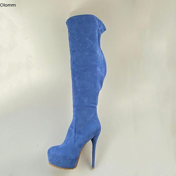 

boots olomm 2021 women winter platform over the knee thin high heels round toe sky-blue shoes plus us size 5-20, Black