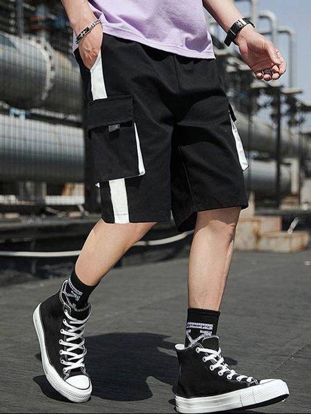 

men contrast panel pocket shorts s3uk#, Black