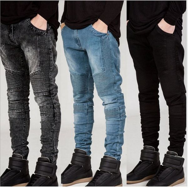

streetwear mens ripped biker jeans homme men's fashion motorcycle slim fit black white blue moto denim pants joggers ny men