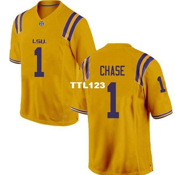 

custom white yellow 3740 lsu tigers #1 ja marr chasereal full embroidery college jersey size s-4xl or custom any name or number jersey, Black