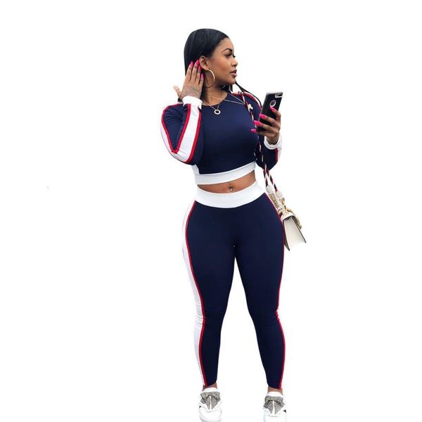 

w8051 europe and america women's wear casual stitching splicing sports suit two-piece set