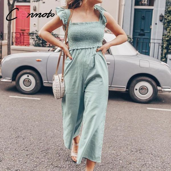 

conmoto ruffles twist casual jumpsuits romper women solid wide leg summer 2020 jumpsuits high waist beach boho rompers1, Black;white