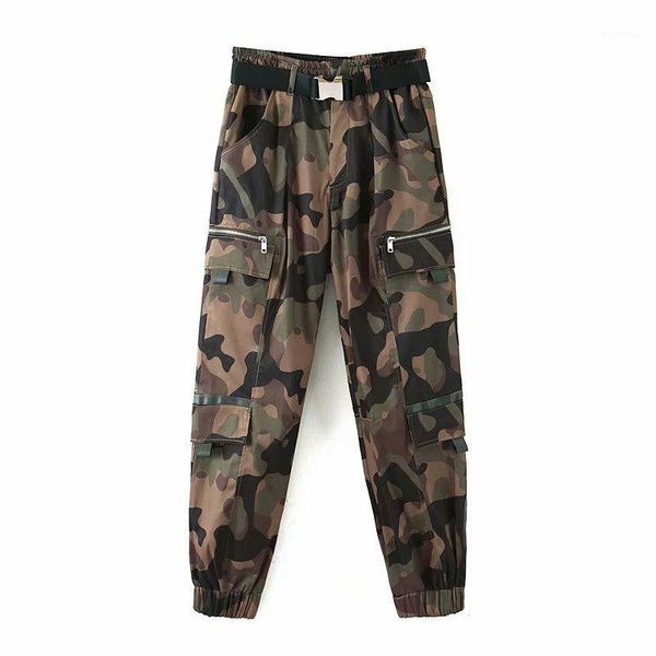 

women safari style camouflage pants 2019 fashion ladies pockets zippers sash beamed female autumn cool chic pants1, Black;white