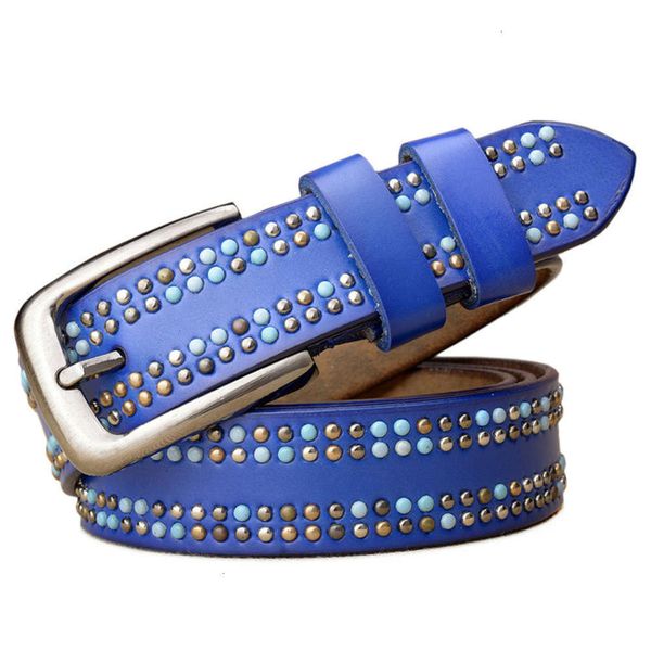 

fashion new rivet genuine personality cow leather women's belt with jeans, Black;brown