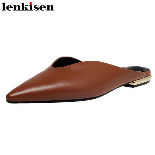 

lenkisen handmade solid big size slip on mules pointed toe low square heels young girls mature fashion pumps l5f1, Black
