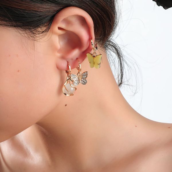 

butterfly earring set light luxury personality creativity versatile 3-piece set with diamond butterfly, Golden;silver