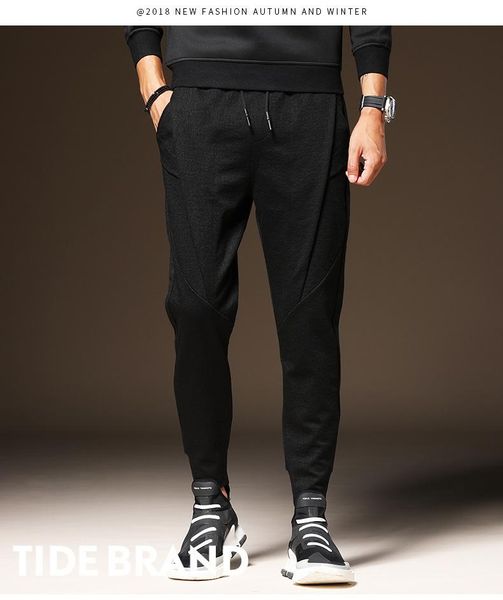 

2021 winter men pants thick lining casual cotton pants for men elastic waist with pockets black color j0526-1699-a