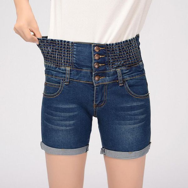 

jeans for women summer high waist button shorts female tight elasticity small pants korean version cuffs was thin denim shorts, Blue