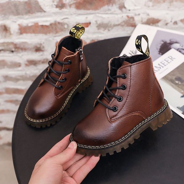 

fashion autumn winter children ankle shoes kids baby pu leather outdoor martin boots zapatos for girls boys casual short boot, Black