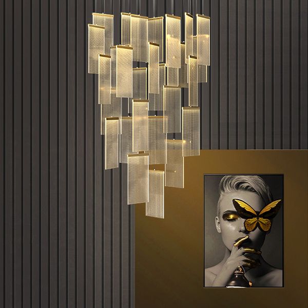 

luxury modern led chandelier for staircase long hallway villa hanging light fixture gold/black home decoration indoor lighting