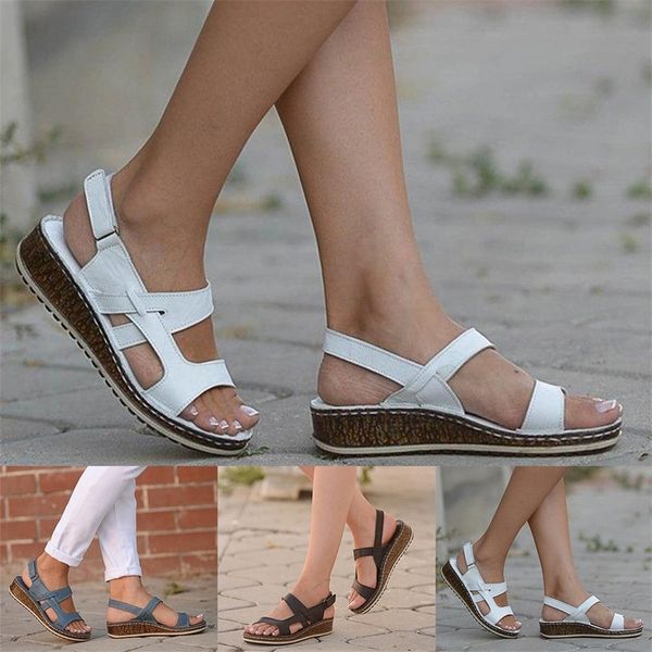 

women's sandals ladies summer hollow out wedge buckle sandals casual shoes female soft beach shoes plus size 35-43 m40# y200405, Black