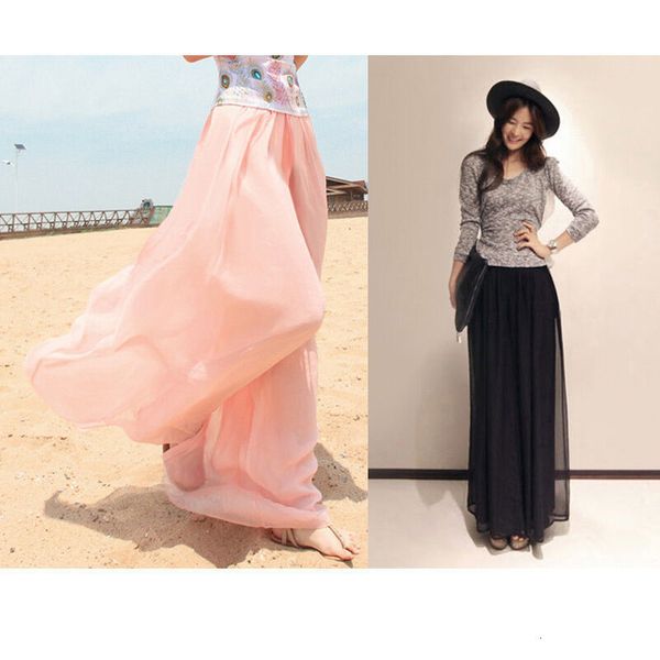 

2021 new casual wide leg pants skirt waist chiffon loose fashion culottes pants y19070101, Black;white