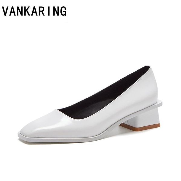 

smiple design high heels women pumps natural genuine leather thick heel loafers shoes square toe office shoes ladies nude pumps, Black