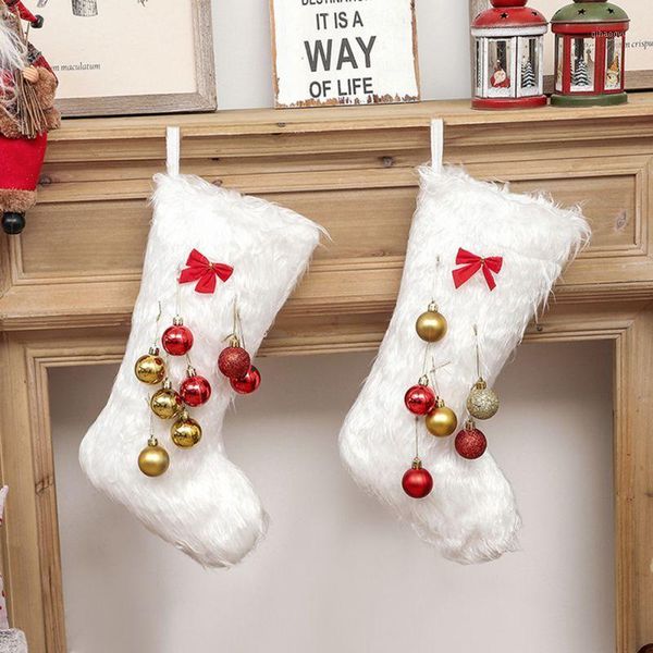 

diy christmas white plush xmas stockings gift hanging tag knit border xmas character christmas decor pendant fireplace1