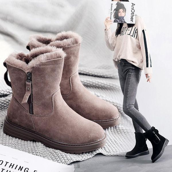 

2020 winter new korean version plus velvet warm snow boots female short tube cotton boots tassel zipper martin cotton shoe, Black