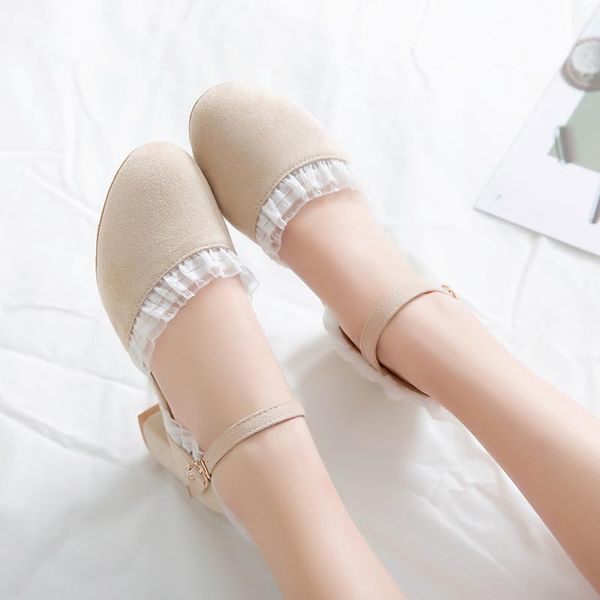 

pqecfs big size 28-43 summer women solid lace cover heel med heel sandals 3 colors, Black