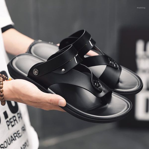 

sandals classic da verano slide hombre masculino sandali homme beach transpirables ete leather sandale summer zandalias couro1, Black