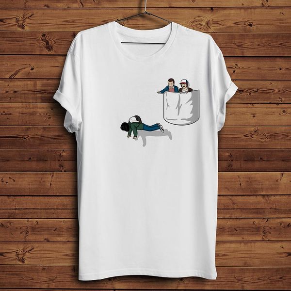 

eleven dustin in pocket funny t shirt men 2020 summer new white casual stranger things 3 cool tshirt homme sport hooded sweatshirt hoodie