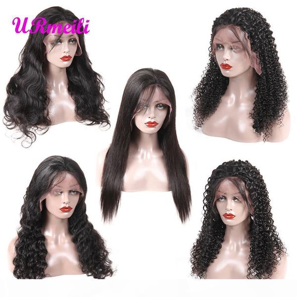 

360 lace front human hair wigs for black women brazilian straight body wave kinky curly loose wave deep wave virgin hair 150% density, Black;brown