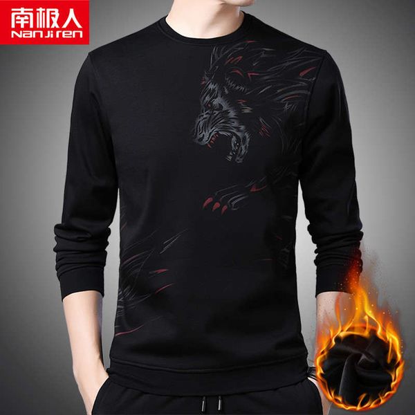 

antarctic sweater autumn winter long sleeve t-shirt round neck thickened pure cotton bottomed shirt men's fashion, Black