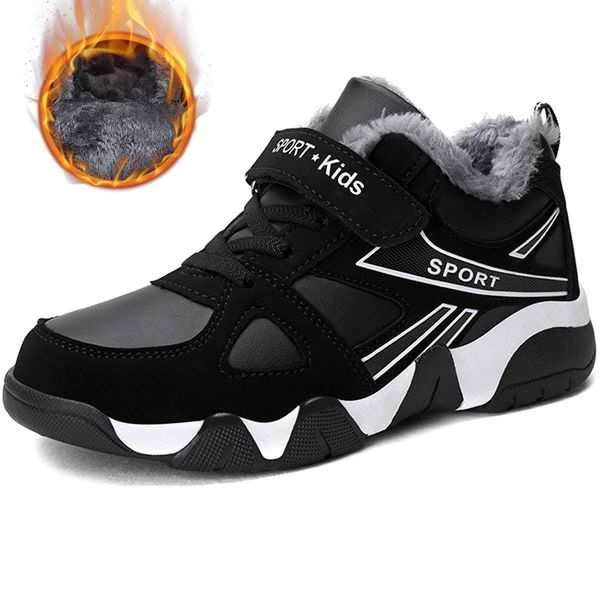 

boys leather winter warm casual kids sneakers non-slip flat children walking child boy snow shoes footwear 2020 hot, Black;red