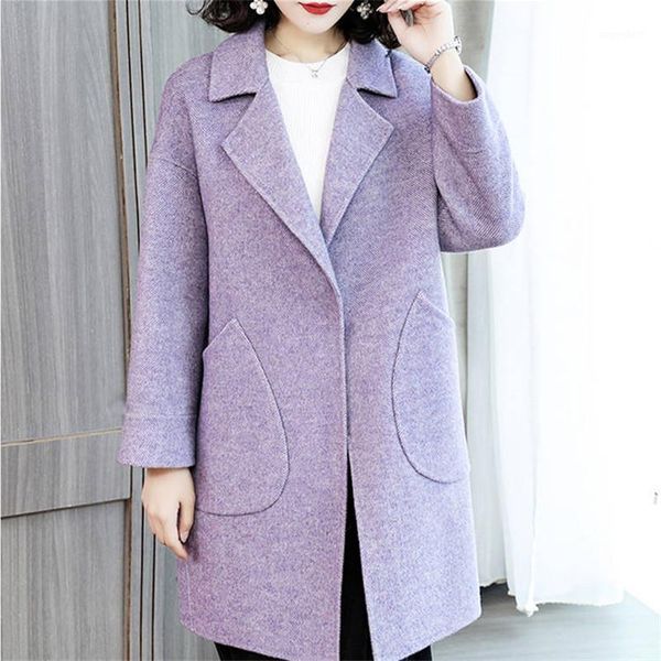 

2020 new autumn winter women fashion loose midi cashmere wool blend coat female korean warm woolen outwear manteau femme r1721, Black