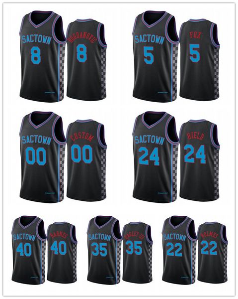 

сакраменто kings мужчины nba бадди хилд de'aaron fox богдан богданович город издание черный sactown баскетбол джерси, Black