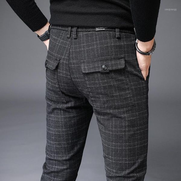 

casual pants men 2020 spring new business fashion casual elastic straigh trousers male brand gray black1, Black