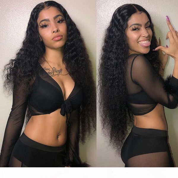 

8- 24 inch brazilian remy deep wave human hair weave bundles with 13x4 frontal lace closure curly extension, Black