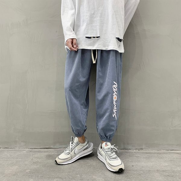 

mrdonoo autumn casual harem korea style small daisy print sports men's jogger pants young street wear trousers k916 q1219, Black