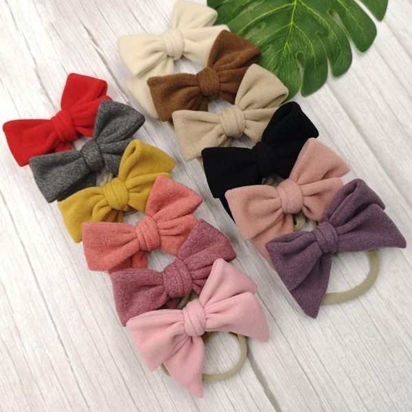 

36pc/lot girls solid cotton fabric hair bows nylon headband,wool knit bows elastic hair band for girls kids diy hair accessories lj201226, Slivery;white