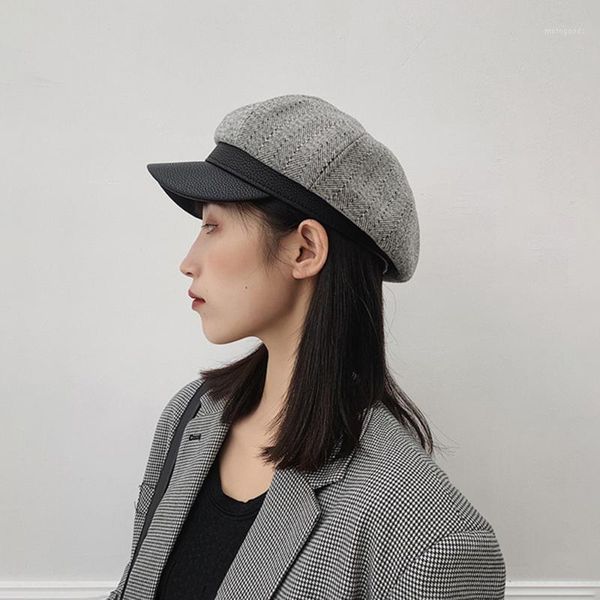 

hat female japanese art octagonal hat retro trend autumn and winter newsboy beret women1, Blue;gray