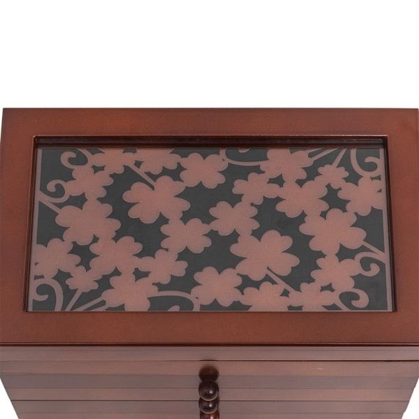 

large jewelry organizer wooden storage box 6 layers case with 5 drawers, brown