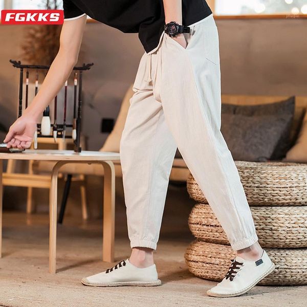 

fgkks 2020 new fashion pants men loose harem pants ankle solid color solid color little feet1, Black