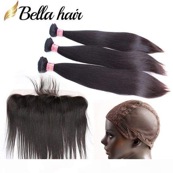 

peruvian virgin hair bundles with lace frontals with cap straight human hair weaves and ear to ear closure 5pcs lot bellahair, Black;brown