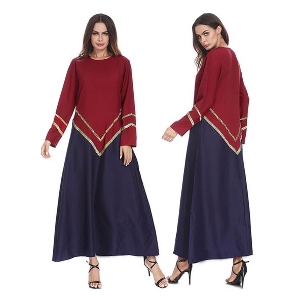 

fashion loose large color matching gold bar drs robe women's muslim 1231#, Black;gray