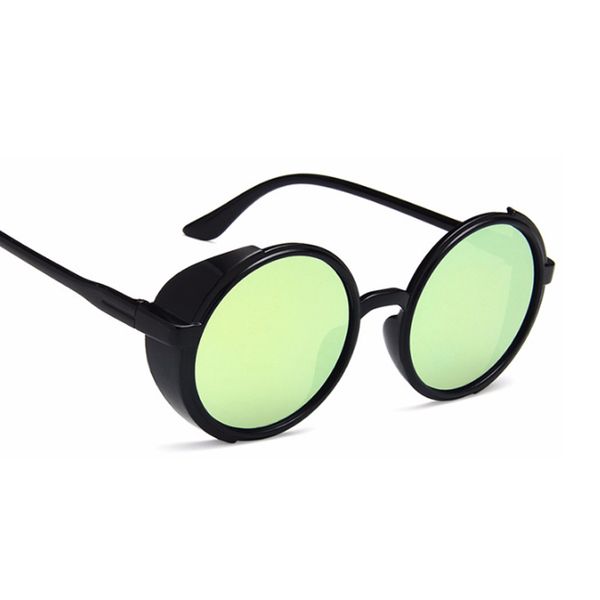 

дизайн круглые солнцезащитные очки женщины vintage мужской стимпанк женский пластик цвет зеркало ретро черного óculos de sol