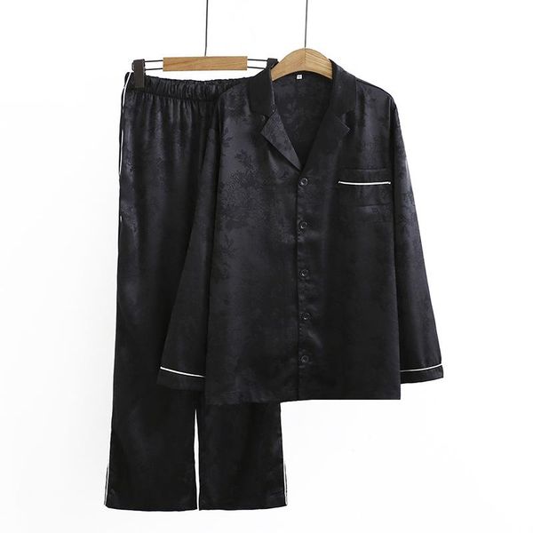 

men's sleepwear pajamas men 2021 autumn thin long-sleeved trousers simulation silk suit loose casual comfortable pyjamas traje conjunto, Black;brown