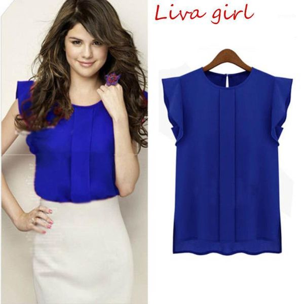 

women blouse shirt summer short sleeve chiffon solid color elegant blouses1, White