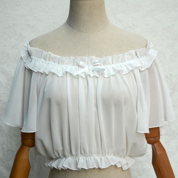 

white off the shoulder women's chiffon crop short batwing sleeve chiffon blouse